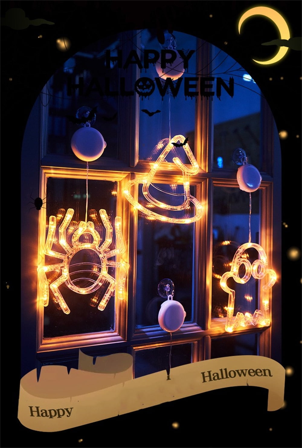 Halloween Decorations Halloween Window Lights with Suction Cup, Battery