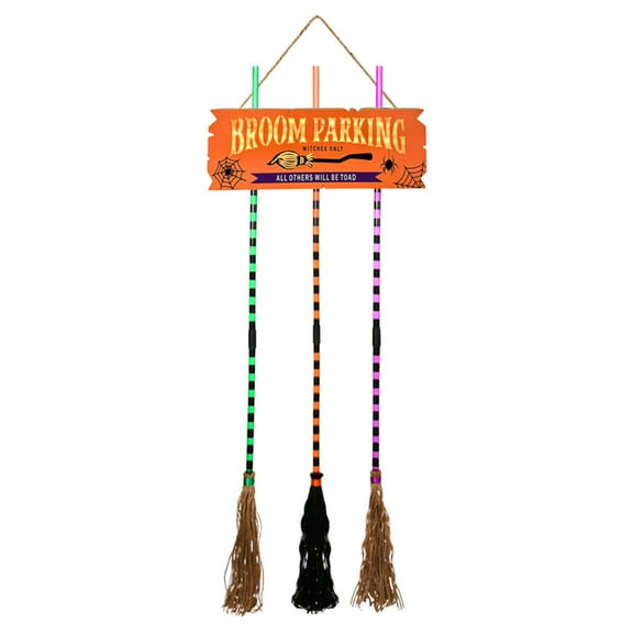 Halloween Decorations - Halloween Witch Broom Parking Sign- Luminous Hocus Pocus Front Porch Wall Decor for Indoor Outdoor Home Office Party Decoration
