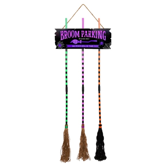 Halloween Decorations - Halloween Witch Broom Parking Sign- Luminous Hocus Pocus Front Porch Wall Decor for Indoor Outdoor Home Office Party Decoration