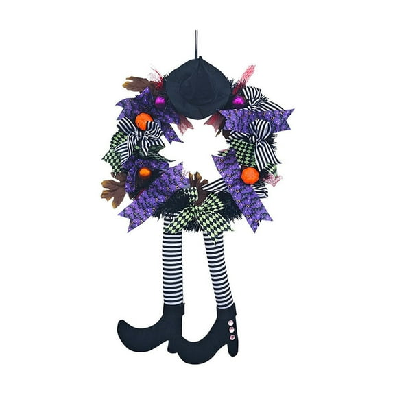 Halloween Decorations,Halloween Wreath Front Door,24'' Witch Wreath,Witch's Hat and Legs Hanging Leg Pumpkin Maple Leaf Decor Unique Decoration,Halloween Decorations for Door & Interior Wall Decor