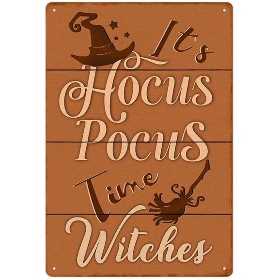 Halloween Decorations, It'S Hocus Pocus Time Witches Funny Metal Tin Sign Art Poster Decorating For Home Kitchen Bedroom Porch Yard, 8X12 Inch Vintage Hanging Plaque Door Wall Decor