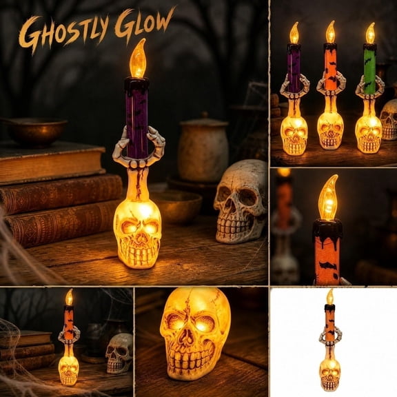 Halloween Decorations for Home, Gothic Halloween Decor, Halloween Centerpiece, Halloween Candle Holder, Light Up Halloween Decorations, Purple Simulated Flame Halloween Candle