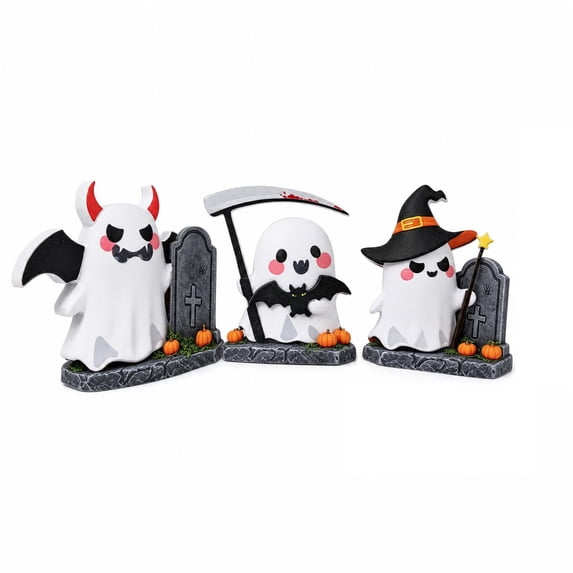 Halloween Decorations for Home, Graveyard Decorations for Halloween, Ghost Halloween Decor, Halloween Figurines, 4.72X4.72 Inch Spooky Cute 3-Piece Ghost Set for Cemetery, Mantel