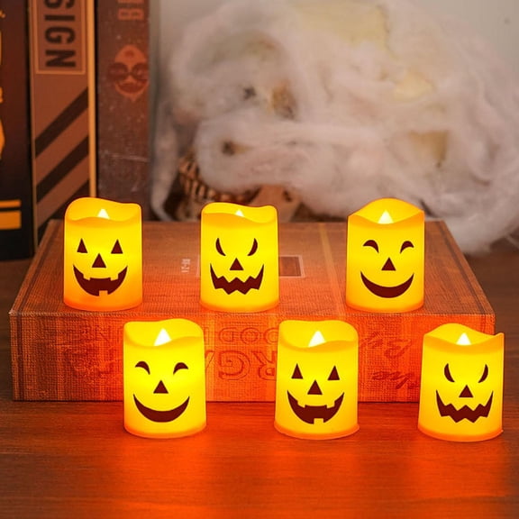 Halloween Decorations for Home, Halloween Lights Battery Operated, Pumpkin Lights Battery Operated, Halloween Flameless Candles, 6 Pack 2X1.5 Inch Jack-O-Lantern Face Votive Led