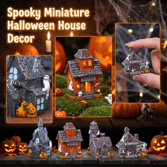 Halloween Decorations for Home, Small Halloween Decor, Halloween Figurines, Ghost Halloween Decorations, 2X1.5X2 Inch Mini Haunted House Statue with Carved Shingled Roof, Cute