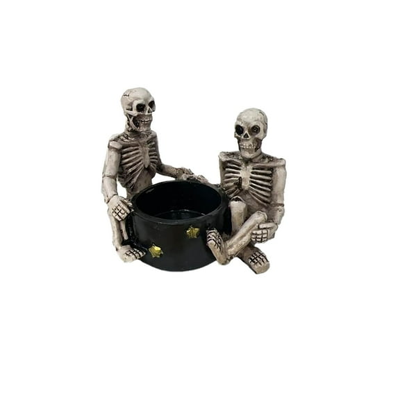 Halloween Decorations, Horror Witch Candlestick Stand, Resin Skull & Witch Figurines for Tabletop Display, Party Centerpiece, Desktop Ornament, 2-Piece Set