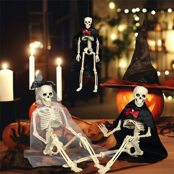 Halloween Decorations Indoor 16 Inch Bride and Groom Full Body Skeleton with Movable Joints,Mini Skeleton Figurines,Realistic Horrible Skeleton Figure Statue Party Ghost House Supplies