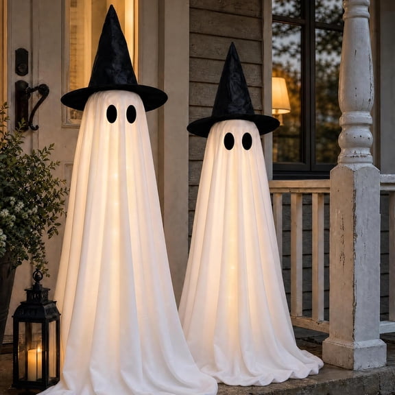 Halloween Decorations Indoor -2 Packs Light Up Ghost-Spooky Ghost Decor with Lights for Porch Home Outdoor Garden Yard Lawn Party Decor