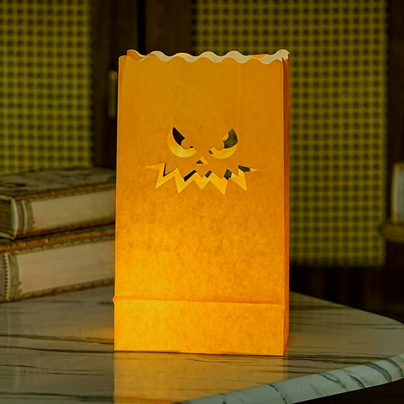 Halloween Decorations Indoor 3 PCS Halloween Luminary Bags Halloween Lantern Bag Orange Tea Light Candle Bags,Flame Resistant Candle Bags,Paper Lantern Bags for Halloween Party Supplies