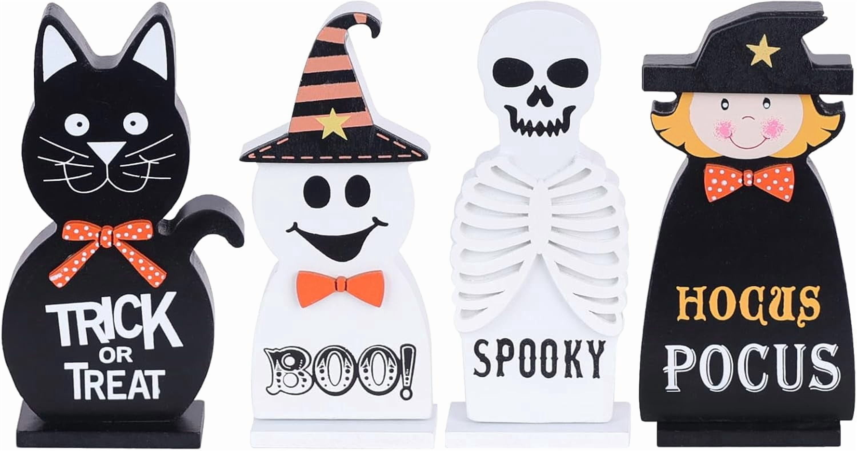 Halloween Decorations Indoor, 4 PCS Wood Blocks Halloween Table Decor ...