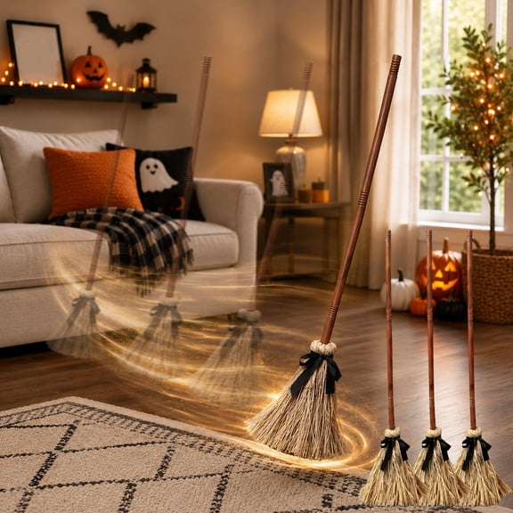 Halloween Decorations Indoor - 49" Animated Floating Lighted Witch Broom with Spooky Sound/Mute Mode - Dancing Magic Broom for Home Party Decorations,1PC