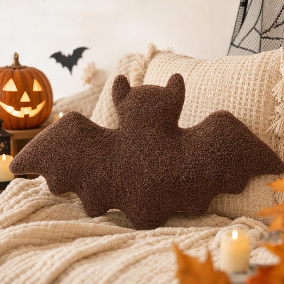 Halloween Decorations Indoor Bat Pillow , Black Gothic Bat Shaped Throw Pillows for Couch Bed, Spooky Plush Cushion Holiday Decor Gifts for Adult & Kids, 9.4" x 15.7"