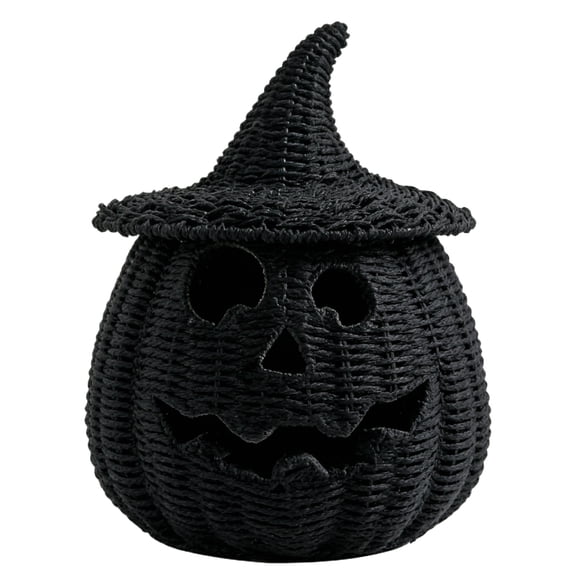 Halloween Decorations Indoor Black Witch Hat Pumpkin Woven Basket, Spooky Candy Bowl Container, Handmade Seagrass Storage Organizer for Festive Family Party Desk