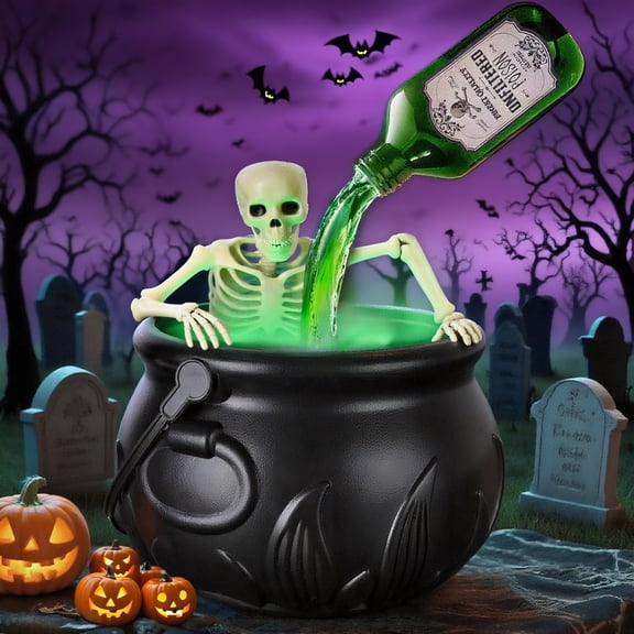 Halloween Decorations Indoor - Cauldron Halloween Decor with Magic Floating Potion Bottles and Diffuser for Spooky Vintage Home Kitchen Table
