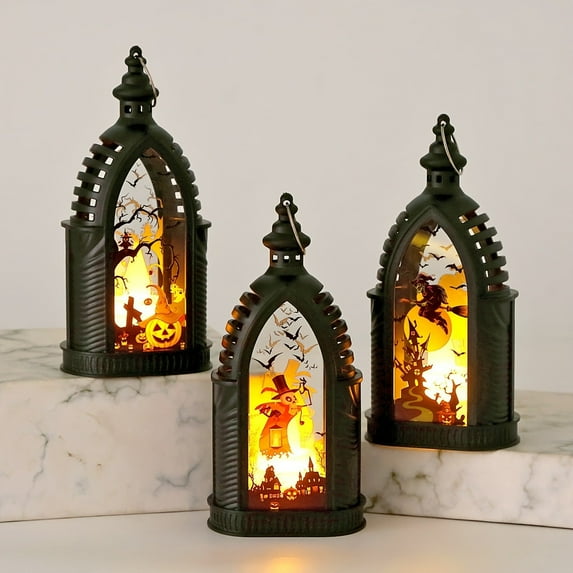 Halloween Decorations Indoor,Halloween Decorative Witch & Pumpkin Lantern Pumpkin Skeleton Decorative Lantern With LED Light LED For Outdoor Home Room Door Party Decor