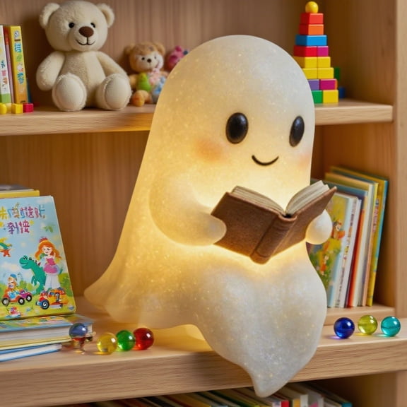 Halloween Decorations Indoor - Halloween Lights for Home, Ghost Reading Book Lamp, Cute Warm Lighted Ghost Statue Indoor Party Decor