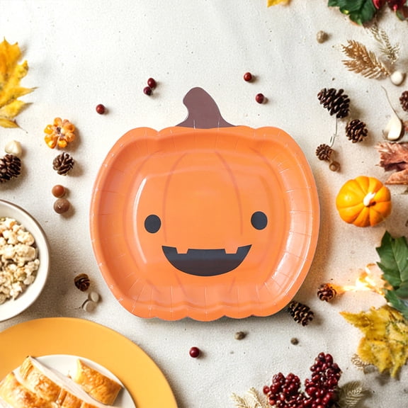 Halloween Decorations Indoor Halloween Party Supplies Cute Pumpkin Dinner Plates Disposable Paper Dinner Plates 7 Inches 10 Pieces