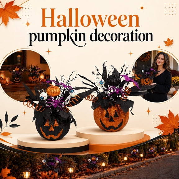 Halloween Decorations, Indoor Halloween Table Decorations, Halloween Pumpkin Decorations, Halloween Floral Picks, Halloween Centerpiece, 16X12 Inch Faux Jack-O-Lantern Arrangement