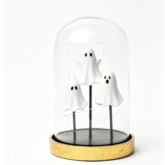 Halloween Decorations Indoor, Light Up Cute Ghost Glass Cloche Lamp, Ghost Night Light with Warm LED Lights for Home, Kitchen, Mantel, Tabletop, Party Decor and Holiday Decorations