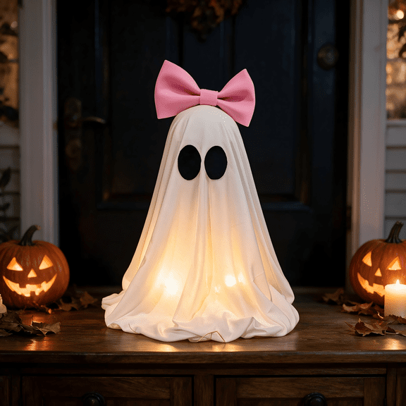 Halloween Decorations Indoor Light Up Ghosts with Bow, Easy to Assemble Light Up Spooky Ghosts Decoration Halloween Party Decorations for Porch Yard Mantel Home