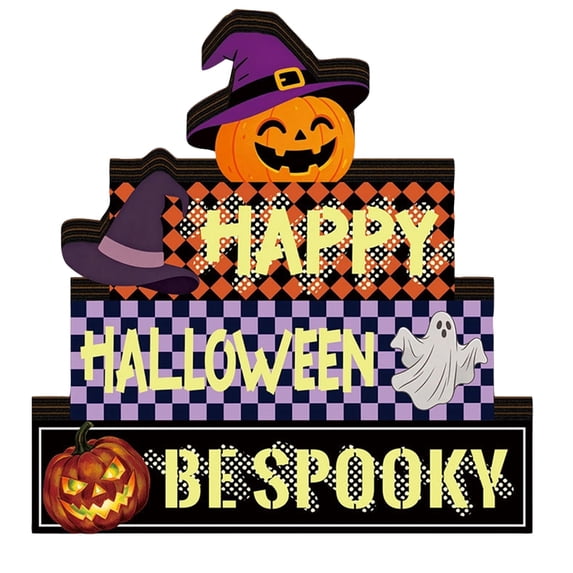 Halloween Decorations Indoor, Lighted Wooden Tiered Tray Sign, Witch Hat Pumpkin Ghost Stacked Tabletop Block Decor for Farmhouse Home Party Shelf Decor