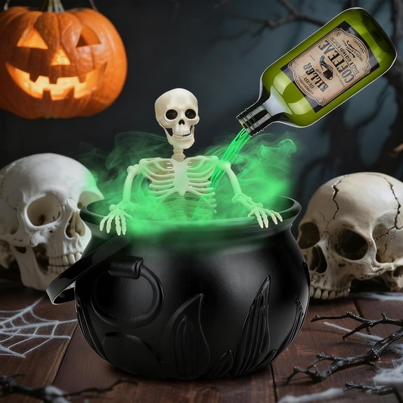 Halloween Decorations Indoor, Magic Floating Potion Bottles Fog Diffuser Spooky Skeletons, Spooky Vintage Black Witches Plastic Bowl for Home Table Mantel Party(1set)