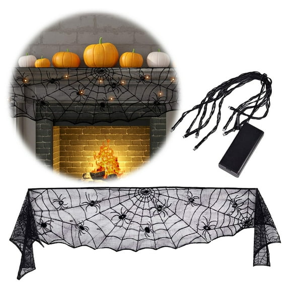 Halloween Decorations Indoor - Mantel with String Lights Lace Spiderweb Decor Inside for Home Party Supplies (18 x 100 inch)