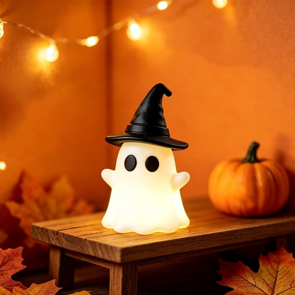Halloween Decorations Indoor,Mini Ghost Figurines,Halloween Ghost Luminous Desktop Ornaments,Halloween Decoration for Gift Props Bookshelf Tabletop Bookshelf Home Decor (Z-with Witch Hat)