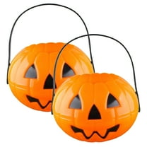 Halloween Decor - Party Balloon - 2X Halloween Candy Buckets - Halloween Decorations Two Half In One Pumpkin Barrel Big Medium and Small Size Pp Material Candy Bag Props.