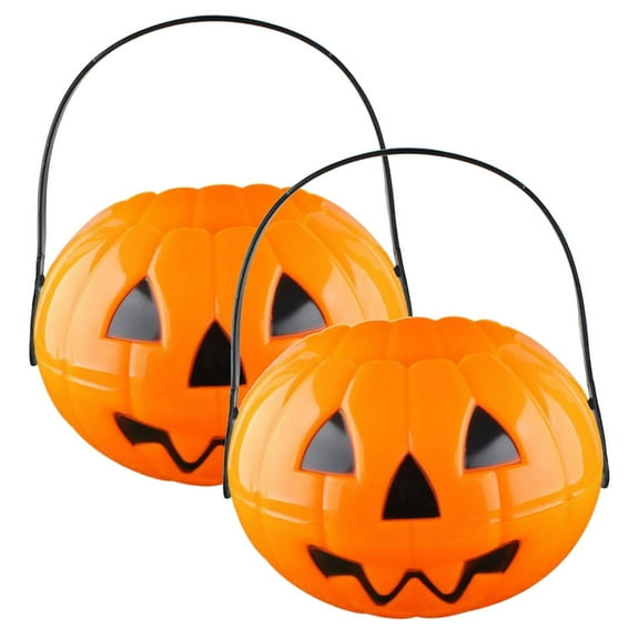 Halloween Decor - Party Balloon - 2X Halloween Candy Buckets - Halloween Decorations Two Half In One Pumpkin Barrel Big Medium and Small Size Pp Material Candy Bag Props.