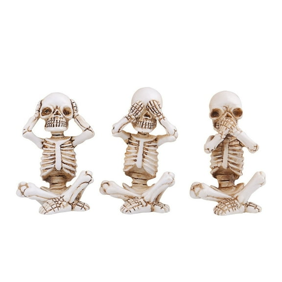Halloween Decorations Indoor Outdoor - 3X Skull Ornaments - Skeletons Statue Hear See Speak No Evil Baby Halloween Figurines Home Decorative Set Of Three 4.8 In White Polyresin