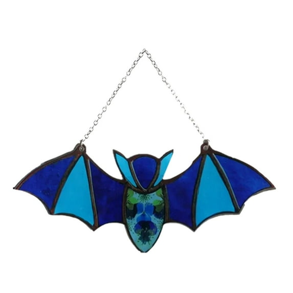 1X Bat Ornament - Halloween Bat Stained Glass Suncatcher Window Hanging Acrylic Wall Art Suncatcher Decoration Festival Colorful Bat Home House Venue Arrangement Props 1Pc