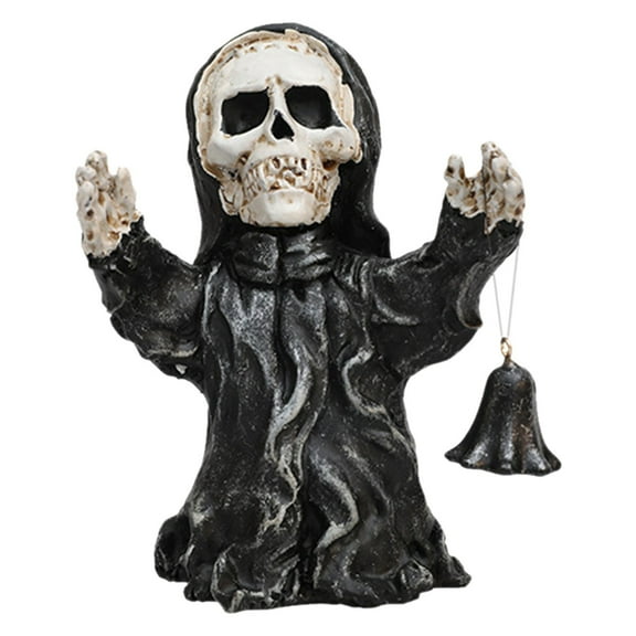 Halloween Decorations Indoor Outdoor - Decorative Item - Skeleton Statue Small Skeleton Small Statue Holding Bell | Cute Resin Collectibles Memorial For Home Room Birthday