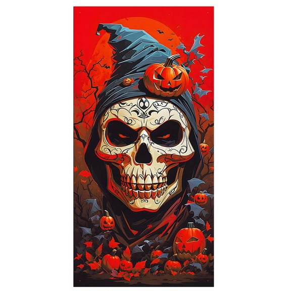 Halloween Decorations Indoor Outdoor - Halloween Door Banners - Halloween Door Decorations Banner Happy Halloween Door Cover Fabric Pumpkin Hanging Door Poster Sign Banner