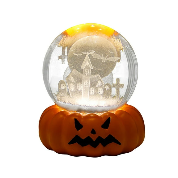 Halloween Decorations Indoor Outdoor - Halloween Pumpkin Crystal Ball - Halloween Lamp 3D Engraved Pumpkin Base Night Light Decor With /Witch/Cemetery Scene For Halloween Home & Desktop Decoration