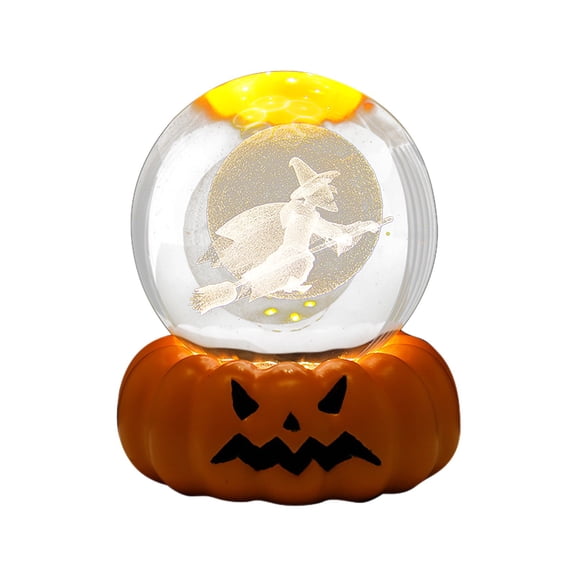Crystal Ball, Pumpkin Base-Halloween Decorations-Halloween Lamp 3D Engraved Pumpkin Base Night Light Decor with /Witch/Cemetery Scene for Halloween Home & Desktop Decoration
