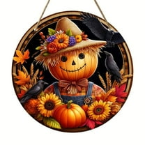 Halloween Decorations Indoor Outdoor - Halloween Sign - Halloween Pumpkin Wooden Doorplate Circular Logo Creative Decorative Plaque