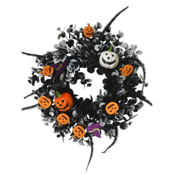 Halloween Decorations Indoor Outdoor - Hanging Decorations - Halloween Pumpkin Wreath 18 Inch Halloween Door Wreath Decoration Perfect For Fall And Halloween Indoor Outdoor Home Party Decorations