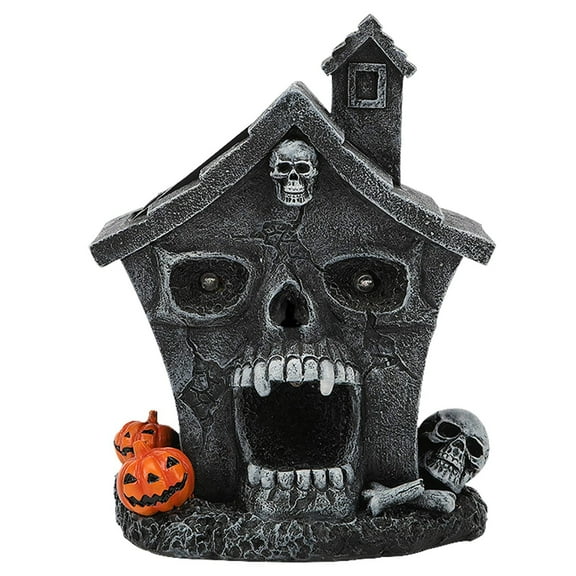 Halloween Decorations Indoor Outdoor - Haunted House Lamp Decorative Item - Halloween Head House Village Figurine Decoration Resin Mansion Lighted Table Decor