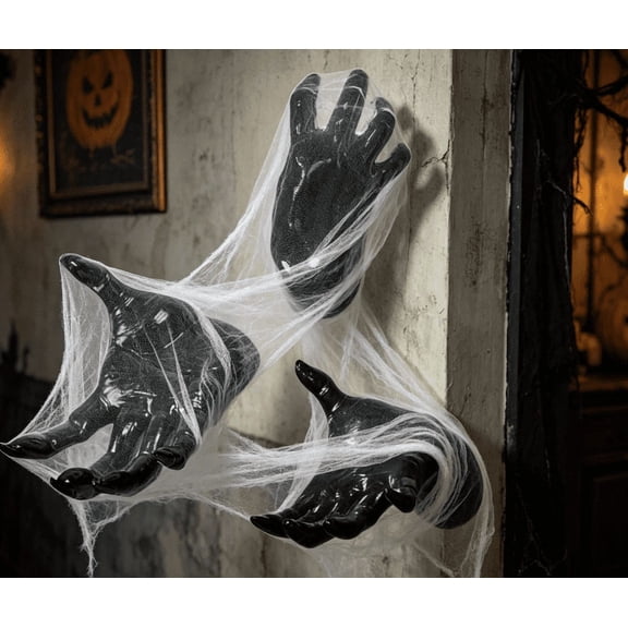 Halloween Decorations Indoor Outdoor Pack of 3 Wall Mounted Creepy Reaching Hands with Lighted Candles Life-Sized Horror Hands for Wall Decorations Gothic Hanging Wall Art Sculpture