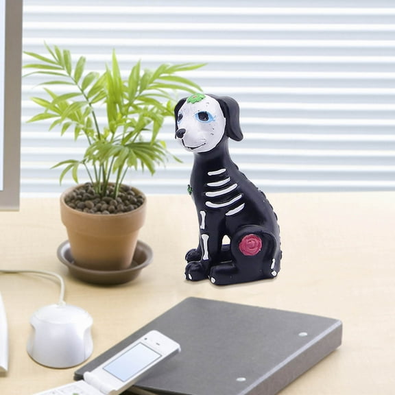 Halloween Decorations Indoor Outdoor Skeleton Cat Dog Statue,Day of the Dead Dog and Cat Figurine,Resin Animal Craft Skull Dog Cat Figurine for Festive Home Desk Decor