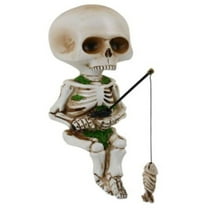 Halloween Decorations Indoor Outdoor - Skull Decorative Piece - Halloween Fishing Skeleton Garden Accessory Mini Skeleton Figurines Statue Decor For Fishing Enthusiast Gift