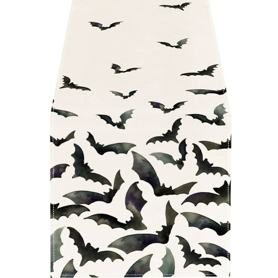 Halloween Decorations Indoor Outdoor - Table Flag - Charm: Linen Witch Bat & Cat Halloween Table Runner Dust & Elegant Décor