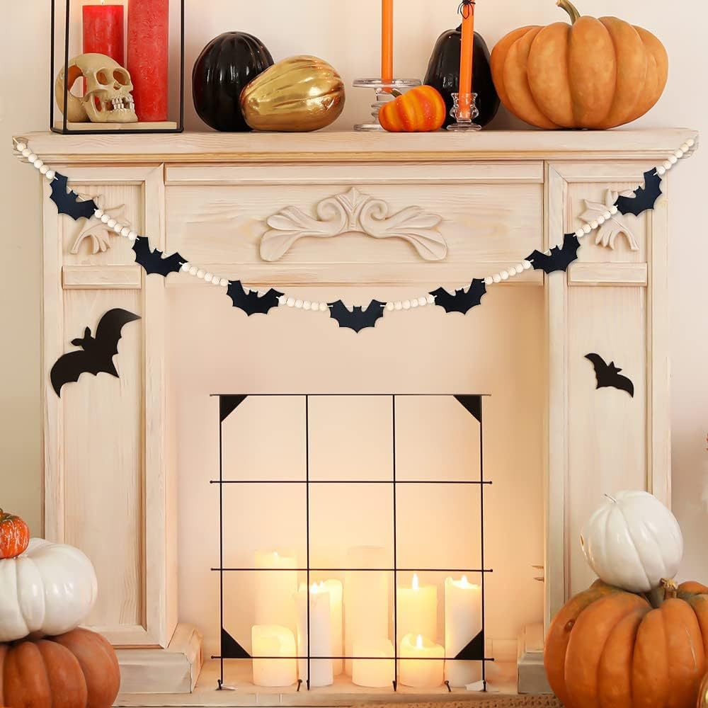 Halloween Decorations Indoor/Outdoor, Wood Halloween Felt Bats Bead ...