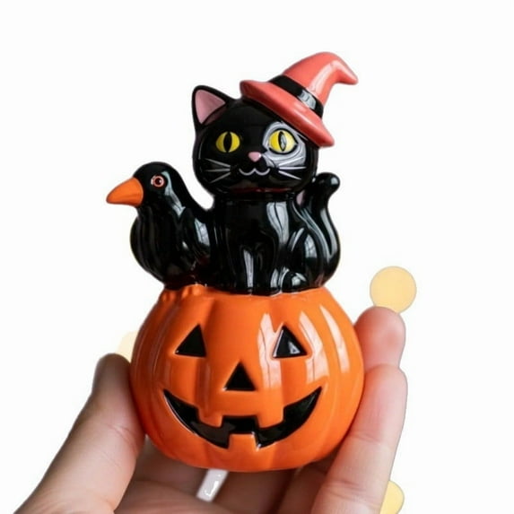 Halloween Decorations Indoor - Resin Black Cat Crow Pumpkin Figurine for Office Home Table Decor, Cute Halloween Gifts