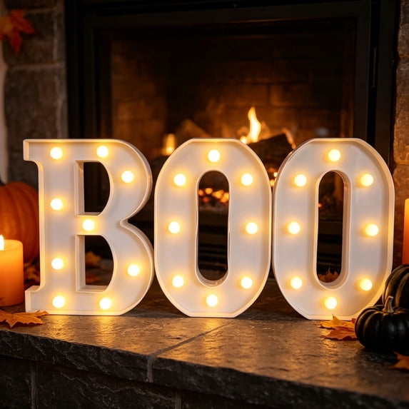 Halloween Decorations Indoor - Set of 3 Light up Letters "BOO" Decorative Sign, Vintage Gothic Halloween Decor for Kitchen Tabletop Fireplace Mantel Party Indoor