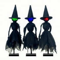 Halloween Decorations Indoor, Set of 3 Primitive Witch with Hats, Spooky Halloween Witch Figurines with 3 LED Colors for Mantel, Shelf & Tabletop Decor Collectible Figurines