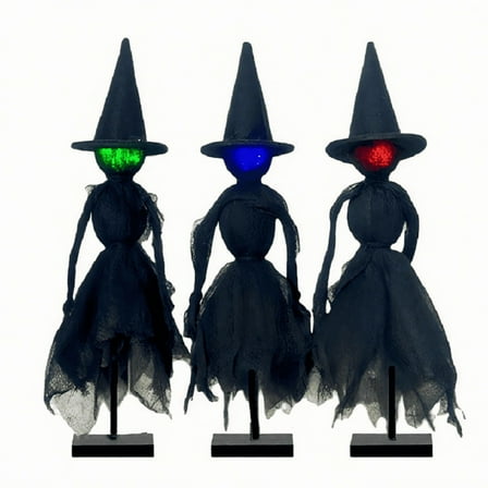 Halloween Decorations Indoor, Set of 3 Primitive Witch with Hats, Spooky Halloween Witch Figurines with 3 LED Colors for Mantel, Shelf & Tabletop Decor Collectible Figurines