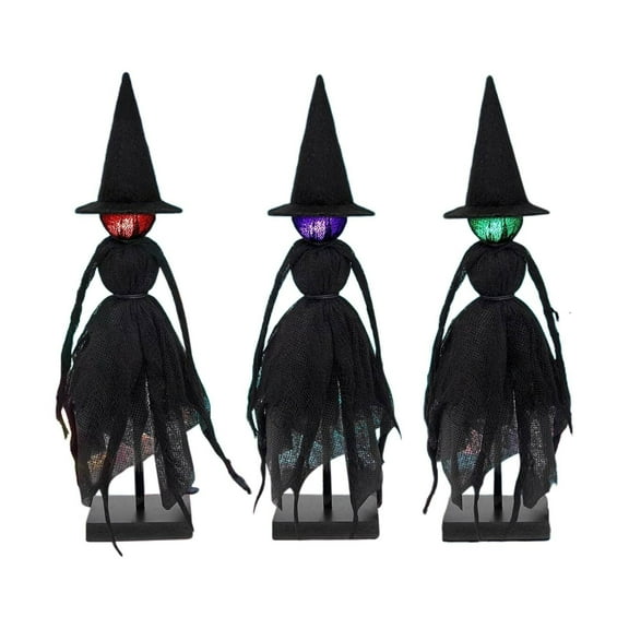 Halloween Decorations Indoor, Set of 3 Primitive Witch with Hats, Spooky Halloween Witch Figurines with 3 LED Colors for Mantel, Shelf & Tabletop Decor Collectible Figurines