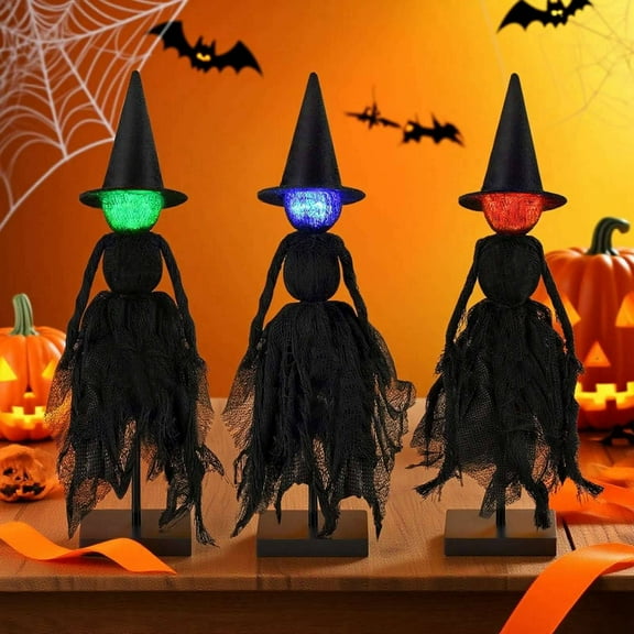 Halloween Decorations Indoor, Set of 3 Witch with Hats, Spooky Halloween Witch Figurines with 3 LED Colors for Mantel, Shelf & Tabletop Decor Collectible Figurines